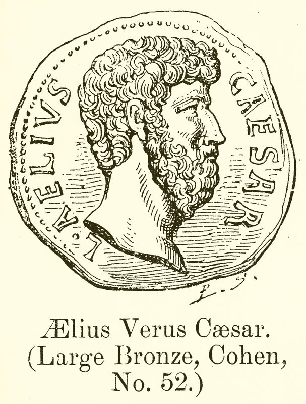 Aelius Verus Caesar. (Velký bronz, Cohen, č. 52) (rytina) od English School