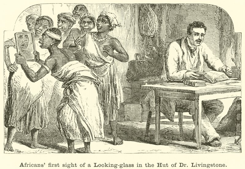 První pohled Afričanů na zrcadlo v chatě Dr Livingstone od English School