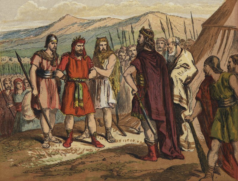 Agag předvedený před Samuela (barevná litografie) od English School