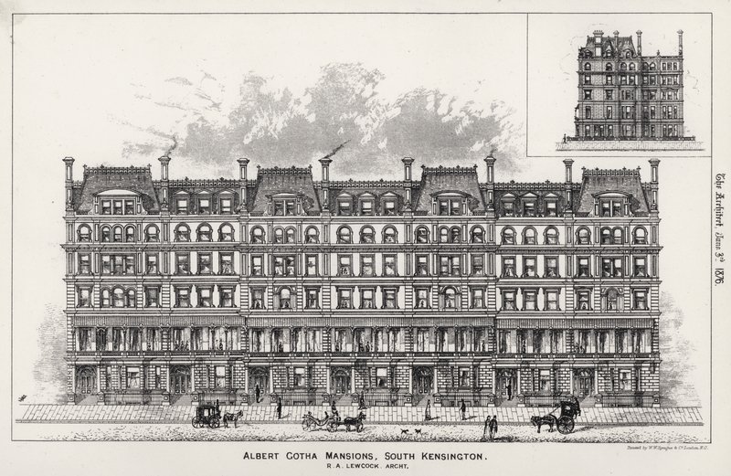 Albert Gotha Mansions, South Kensington (rytina) od English School