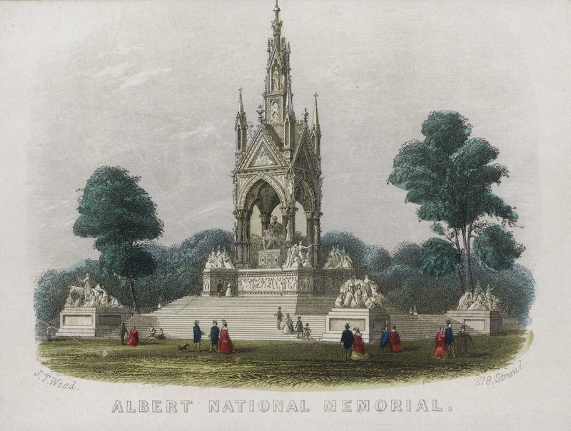 Albert Memorial, Kensington Gardens, Londýn (barevná rytina) od English School