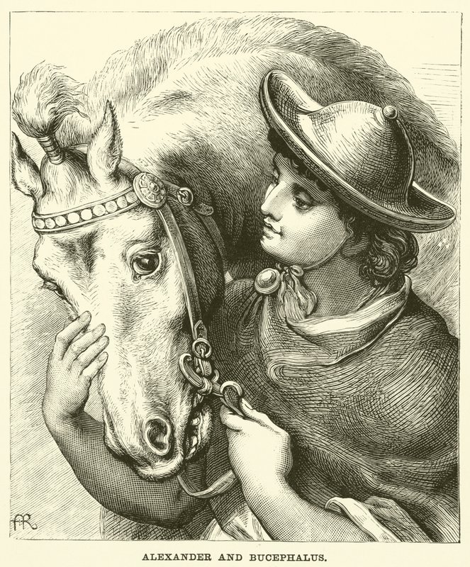 Alexandr a Bucephalus (rytina) od English School