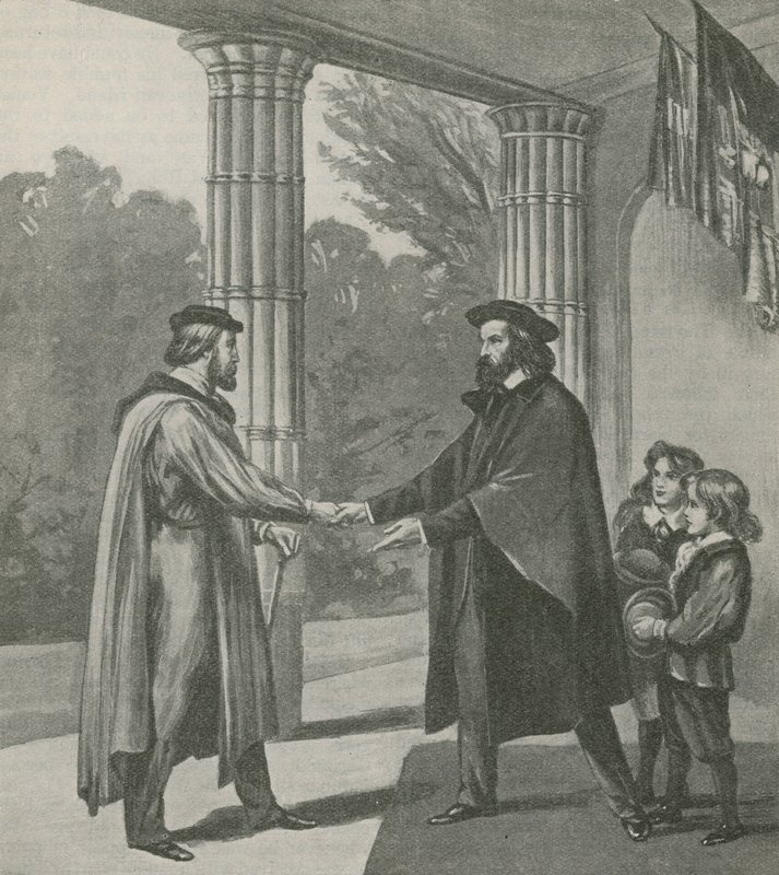 Alfred, Lord Tennyson, vítá Giuseppe Garibaldiho ve svém domě na Isle of Wight od English School
