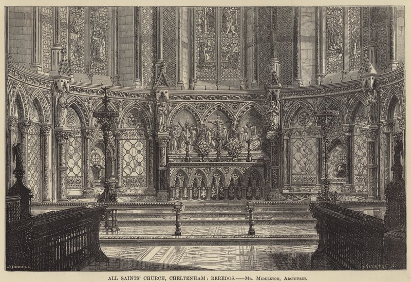 Kostel Všech svatých, Cheltenham, Reredos (rytina) od English School