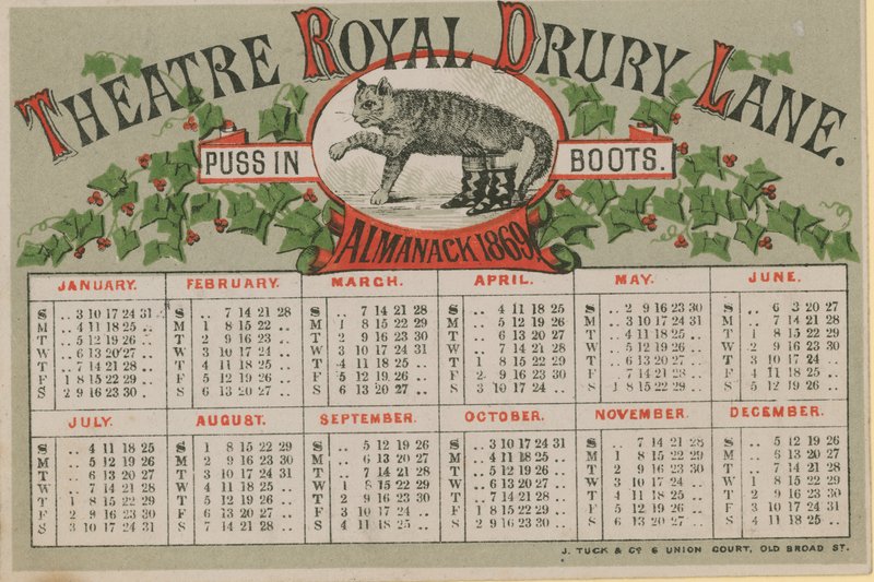Almanack z roku 1869, vydaný Theatre Royal Drury Lane od English School