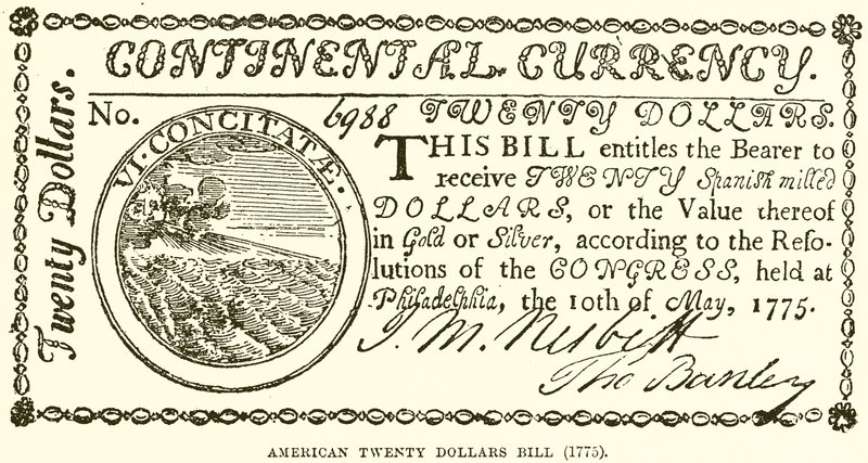 Americká dvacetidolarová bankovka (1775) od English School