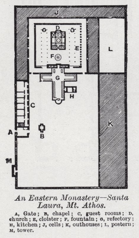 Východní klášter, Santa Laura, Mt Athos (litho) od English School