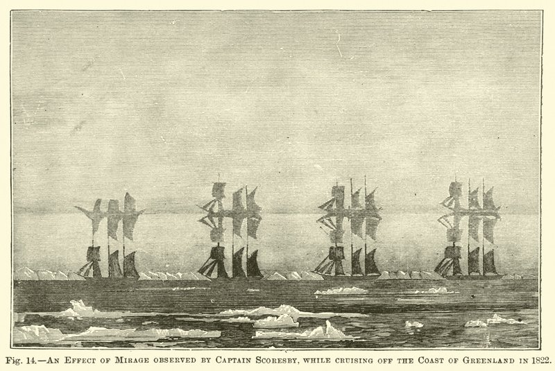 Účinek Mirage pozorovaný kapitánem Scoresbym při plavbě u pobřeží Grónska v roce 1822 od English School