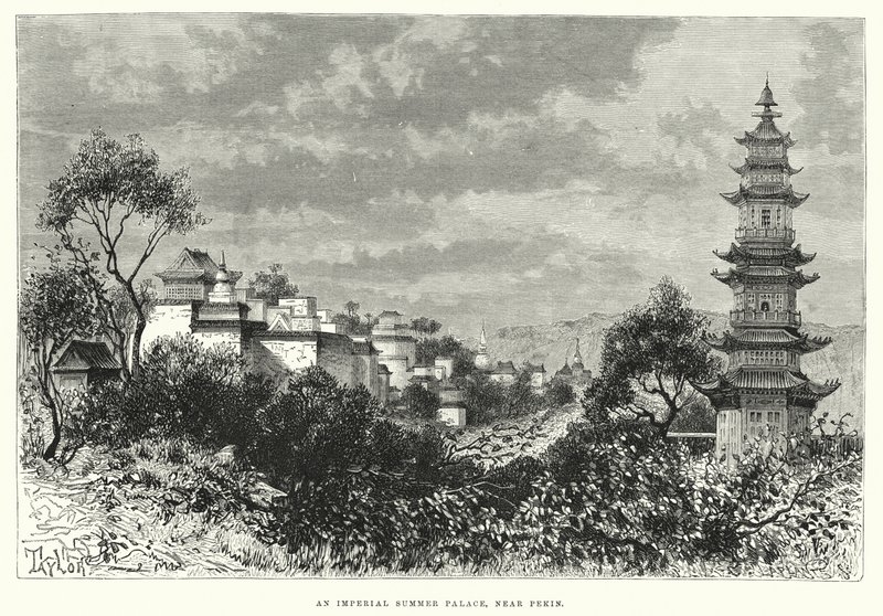 Císařský letohrádek, poblíž Pekin (rytina) od English School