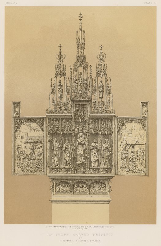 Triptych vyřezávaný ze slonoviny od T Gremsera, Augsburg, Bavorsko od English School