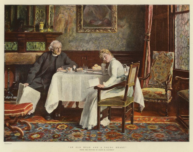 Stará hlava a mladé srdce (barevná litografie) od English School