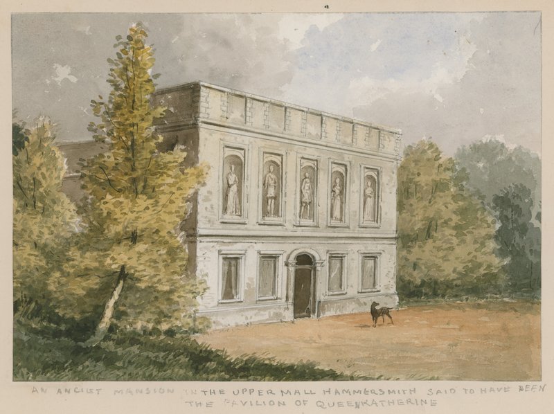 Starobylé sídlo v horním nákupním centru, Hammersmith, údajně sloužilo jako pavilon královny Katherine (wc na papíře) od English School