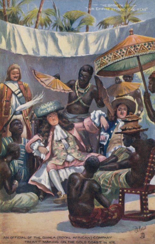 Úředník Guinejské (královské africké) společnosti uzavírající smlouvu o Gold Coast v roce 1672 od English School