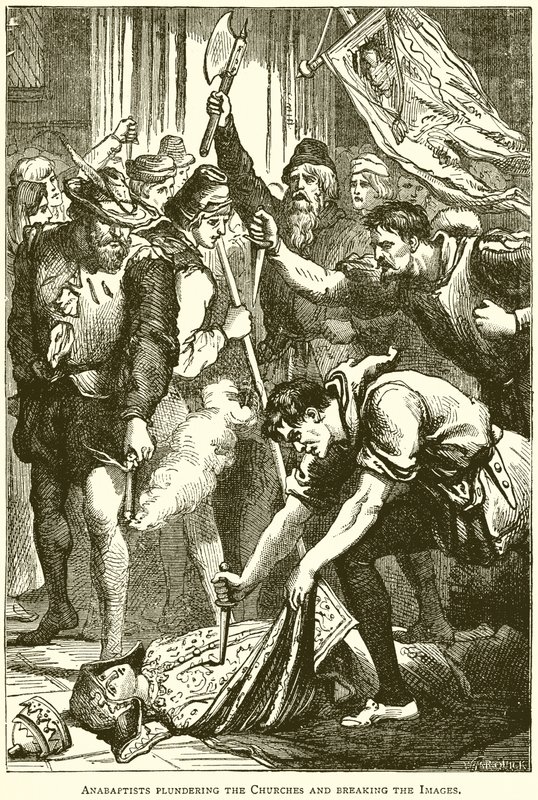 Anabaptisté drancující kostely a rozbíjející obrazy od English School