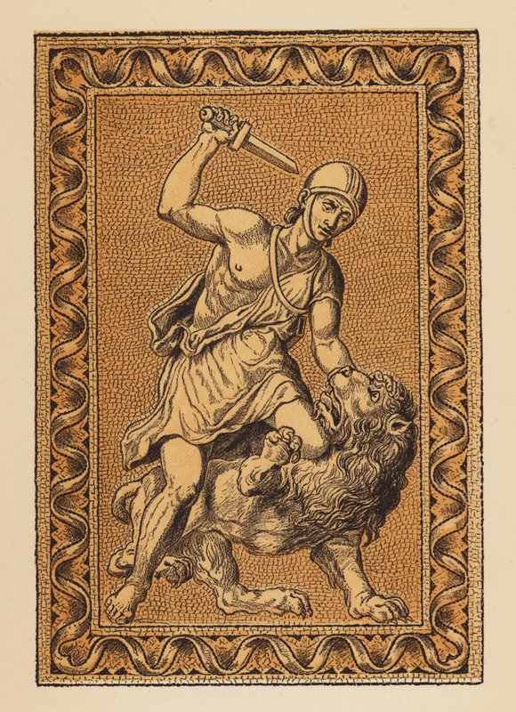 Starověký Řím: Fannius a lev (barevná litografie) od English School