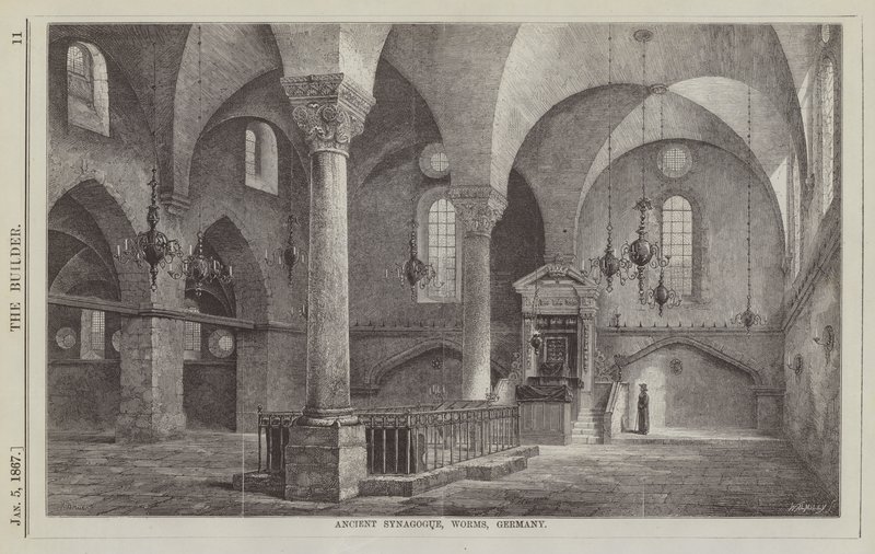 Starověká synagoga, Worms, Německo (rytina) od English School