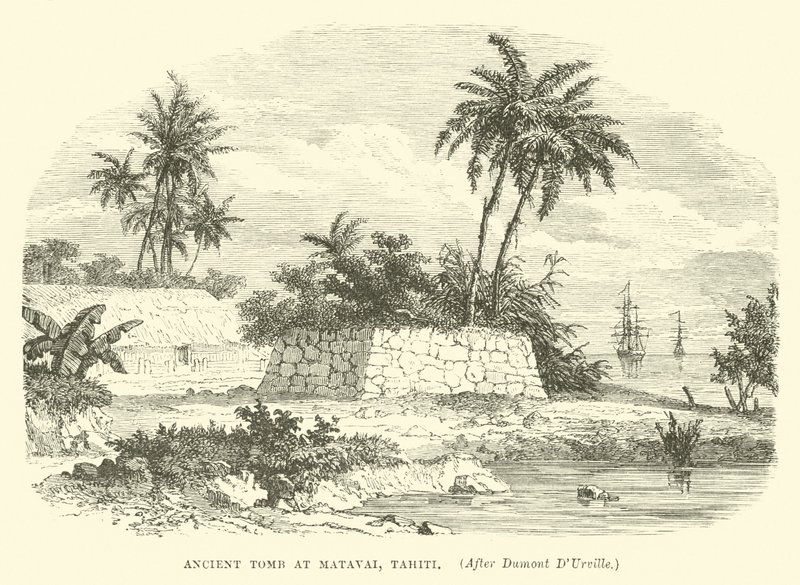 Starověká hrobka v Matavai, Tahiti, po Dumont DUrville od English School