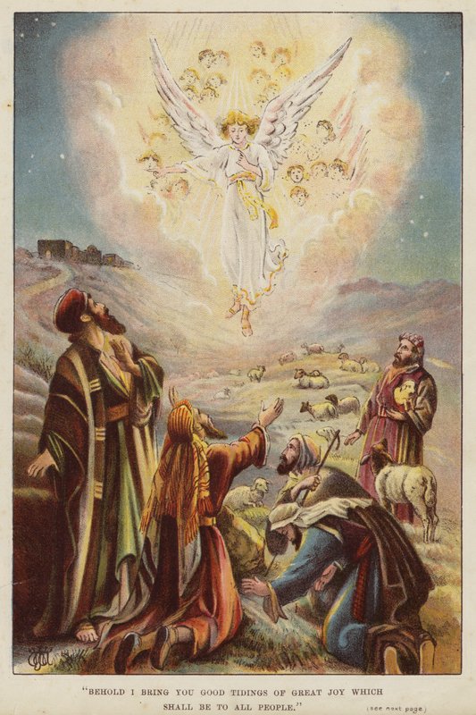 Anděl vypráví pastýřům o narození Ježíše Krista (chromolitho) od English School