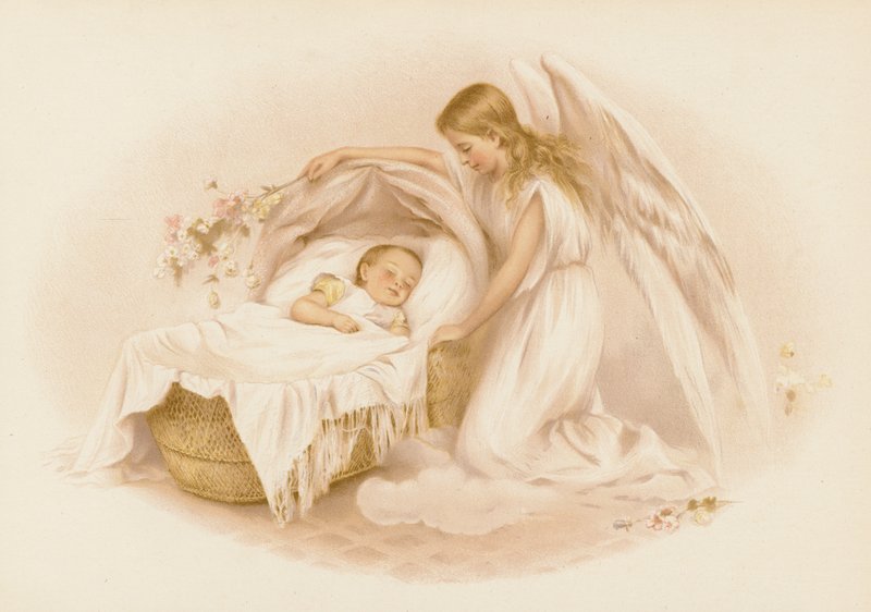 Anděl hlídá dítě (chromolitho) od English School