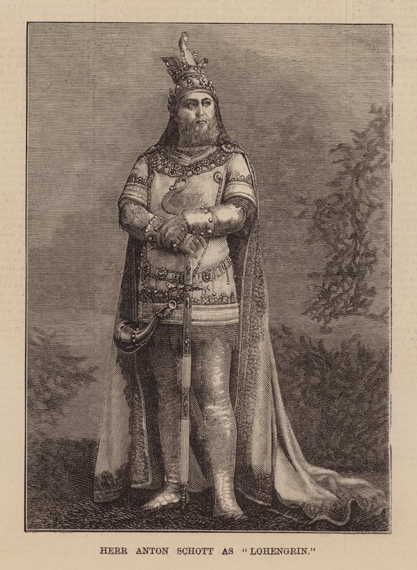 Anton Schott jako Lohengrin (rytina) od English School