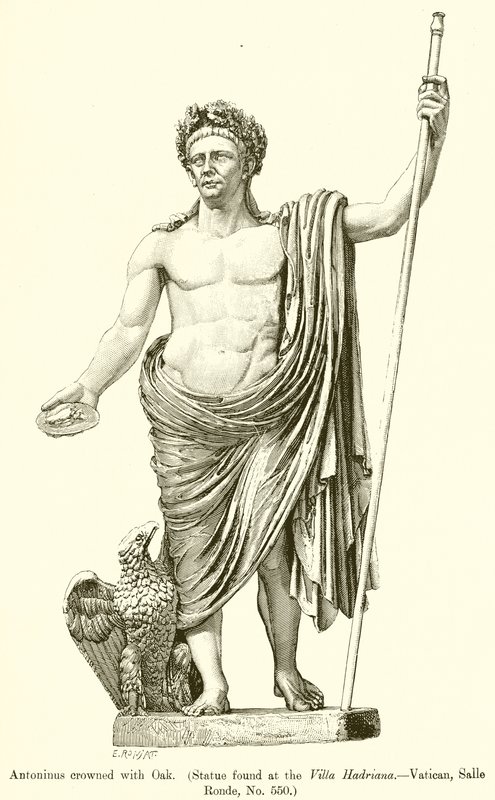 Antoninus korunovaný dubem. (Socha nalezená ve vile Hadriana.--Vatikán, Salle Ronde, č. 550) od English School