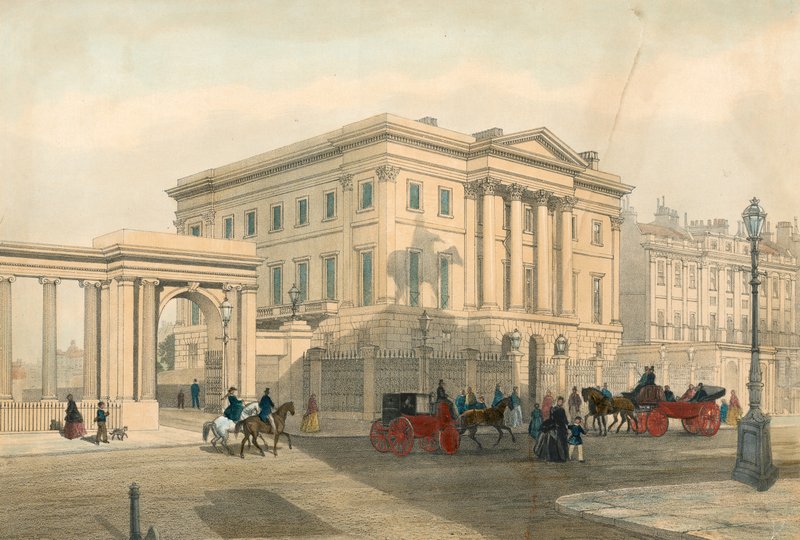 Apsley House a vchod do Hyde Park Corner, Piccadilly, Londýn od English School