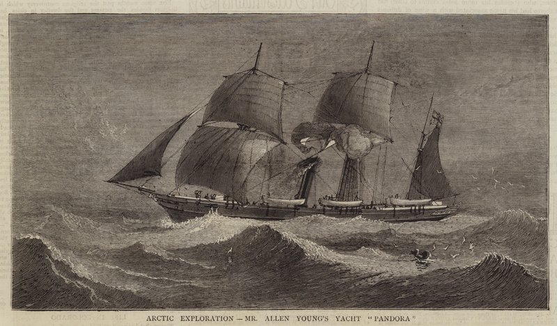 Arctic Exploration, jachta pana Allena Younga "Pandora" (rytina) od English School
