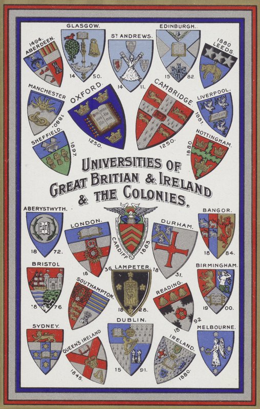 Zbraně univerzit Velké Británie, Irska a kolonií (barevné lito) od English School