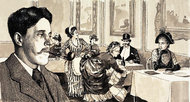 Arnold Bennett byl inspirován k napsání Příběhu starých manželek, když pozoroval velkou dámu v restauraci od English School