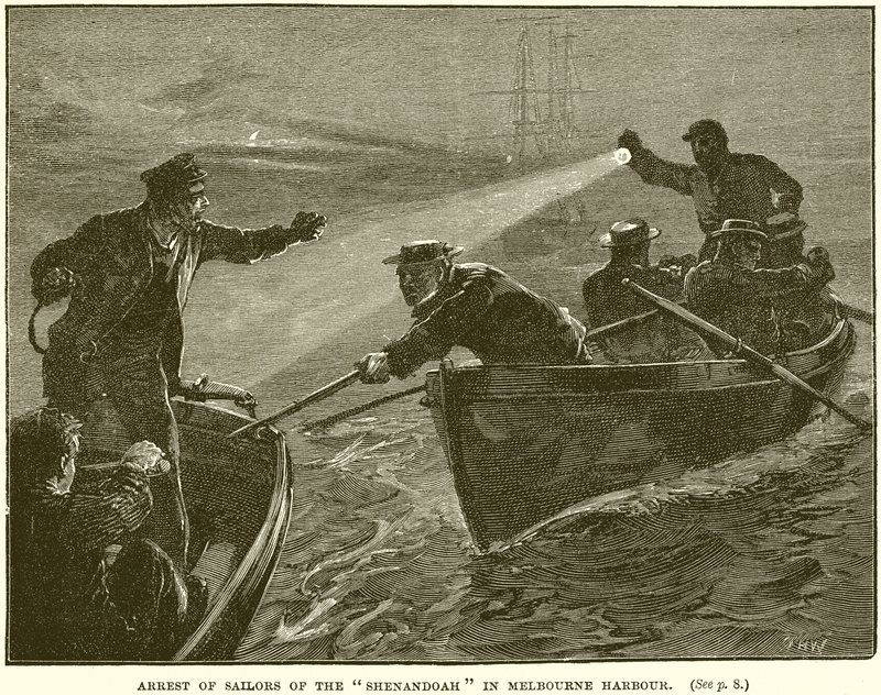 Zatčení Sailors of the Shenandoah v Melbourne Harbor od English School