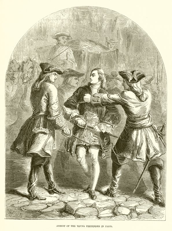 Zatčení Young Pretender v Paříži od English School