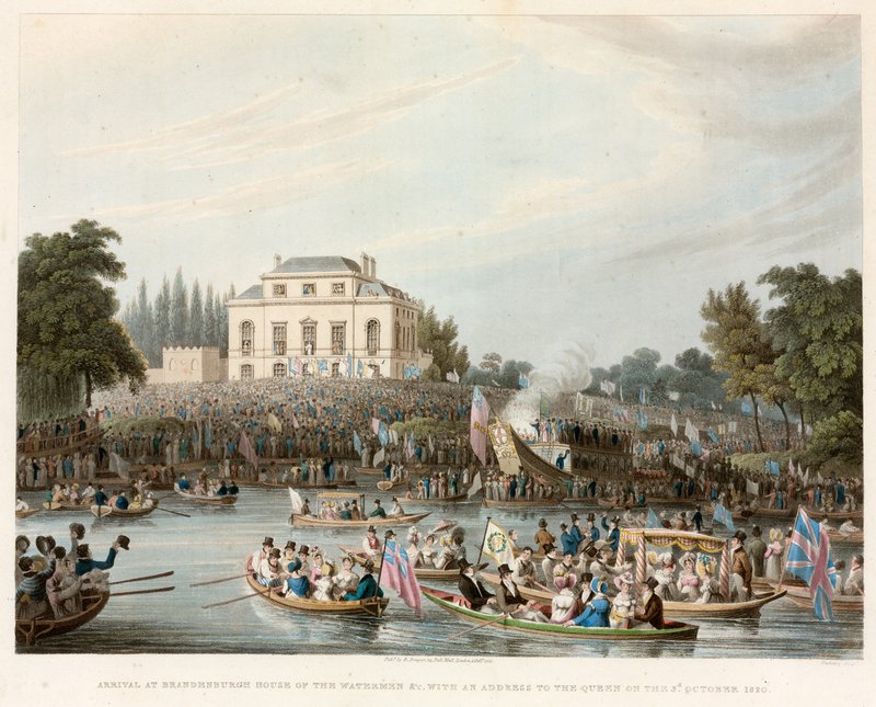 Příjezd do Brandebburgh House of the Watermen atd. s proslovem ke královně, 3. října 1820 od English School
