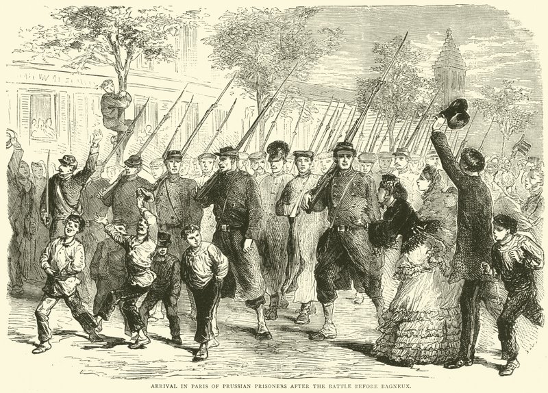 Příjezd pruských zajatců do Paříže po bitvě před Bagneux, říjen 1870 od English School