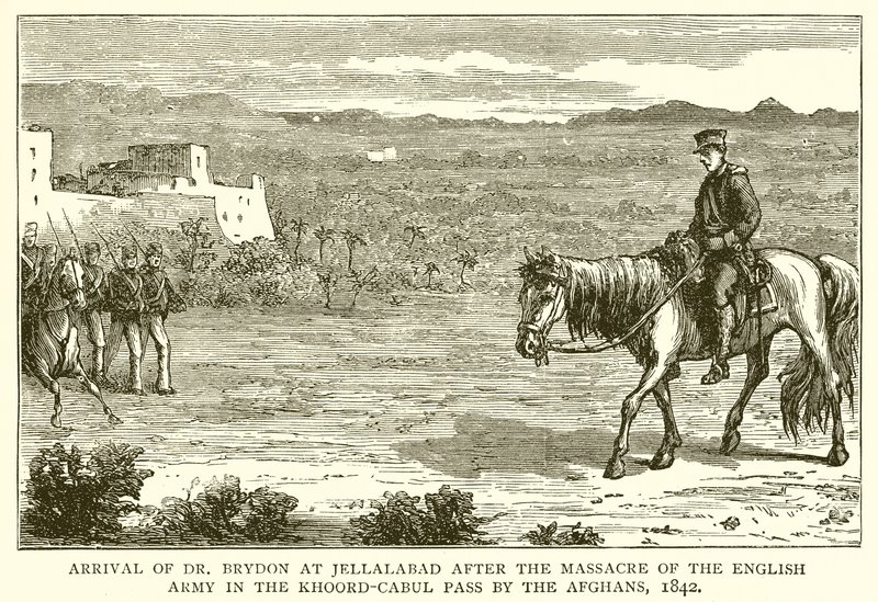 Příjezd Dr. Brydona do Jellalabadu po masakru anglické armády Afghánci v průsmyku Khoord-Cabul, 1842 od English School