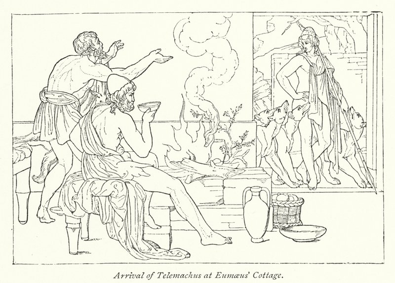 Příjezd Telemacha do Eumaeovy chaty (litho) od English School