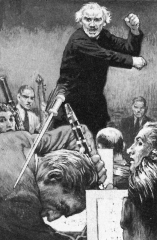 Arturo Toscanini hází obušek na provinivšího se hráče (litho) od English School