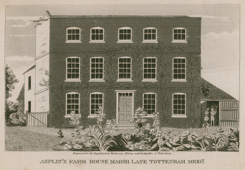 Asplins Farm House, Marsh Lane, Tottenham, Londýn od English School