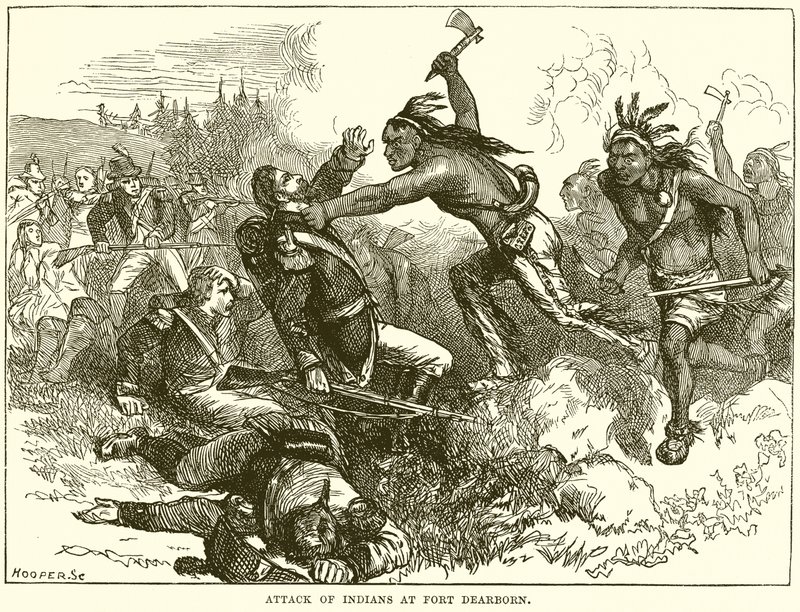Útok indiánů ve Fort Dearborn od English School