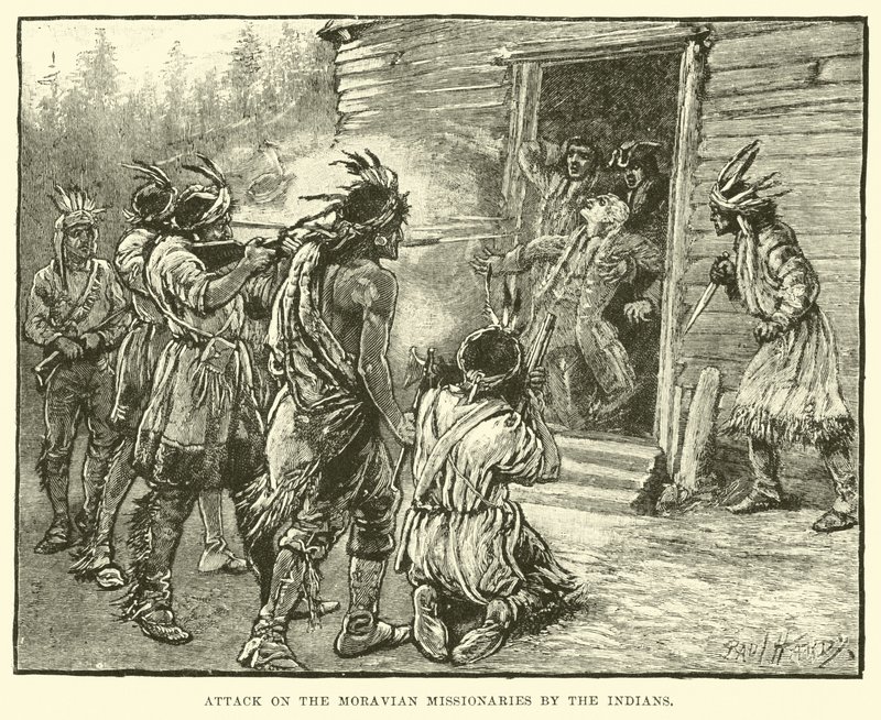 Útok indiánů na moravské misionáře od English School