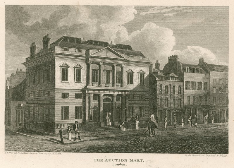 Aukční trh, St Bartholomews Lane, Londýn od English School