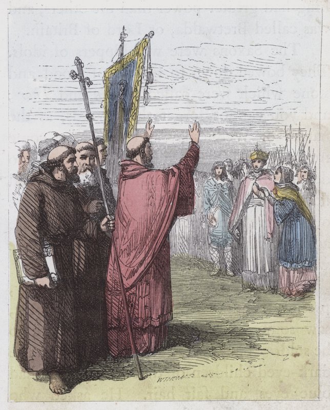 Augustine Kázání před Ethelbertem (barevná rytina) od English School