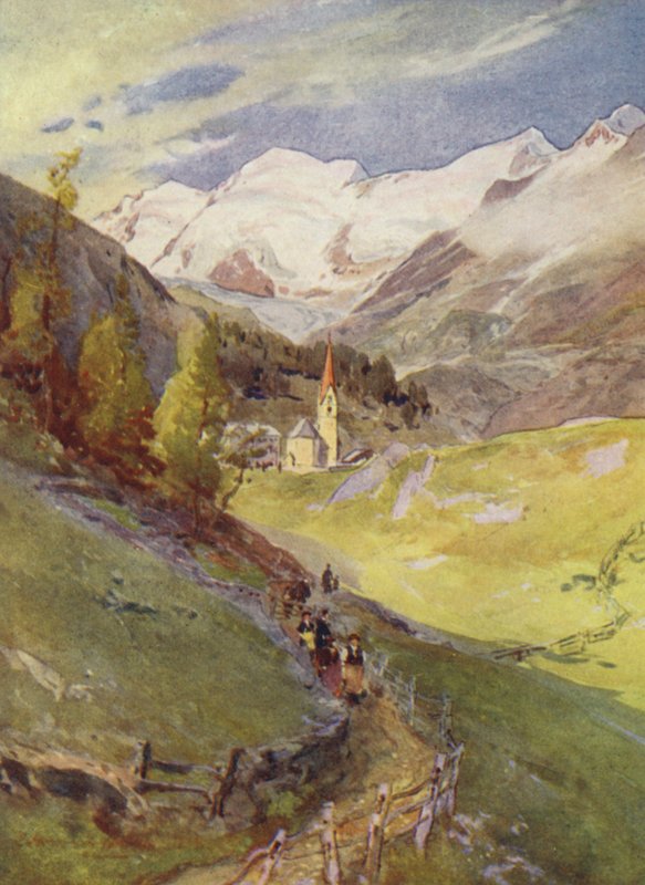 Rakousko: Gurgl, vesnice v Tyrolsku (barva lito) od English School