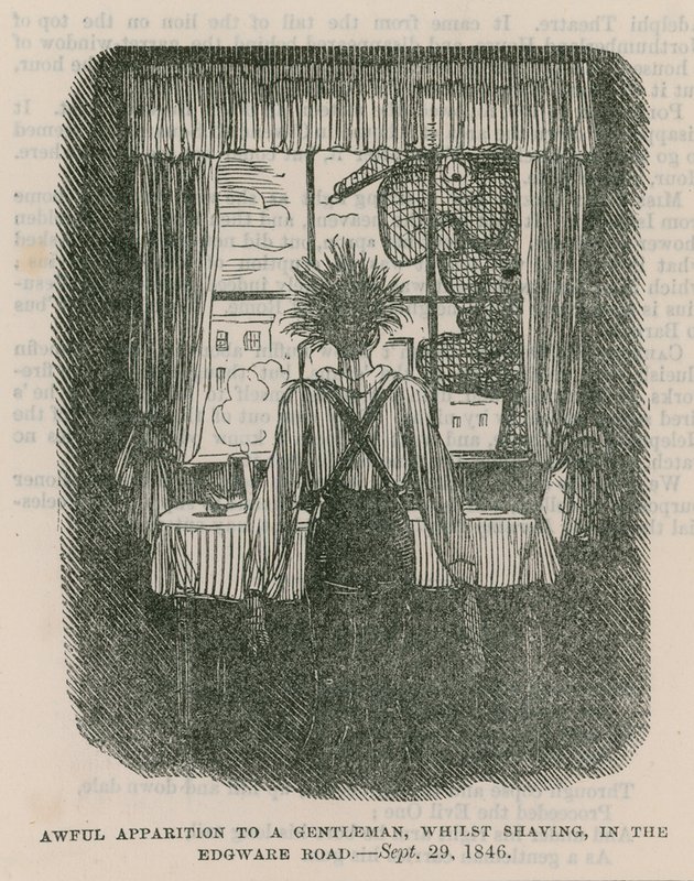 Příšerné zjevení gentlemanovi při holení na Edgware Road, Londýn – 30. září 1846 od English School