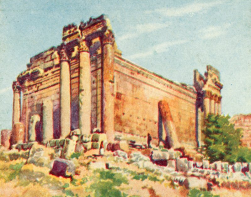 Baalbek, Bakchův chrám (barevná litografie) od English School