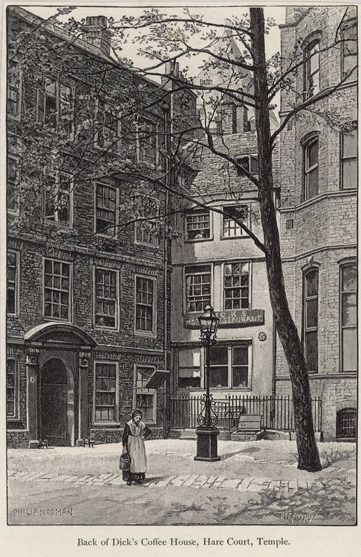 Zadní část kavárny Dicks, Hare Court, Temple od English School