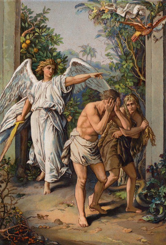 Vyhnání Adama a Evy z rajské zahrady (chromolitho) od English School