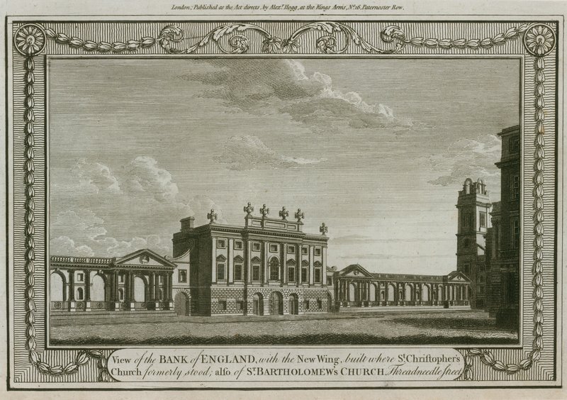 Bank of England, West Wing přidal Sir Robert Taylor, 1783 od English School