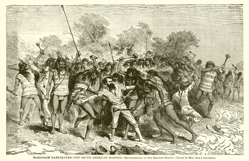 Barbarism Illustrated--Jihoamerický způsob.--Vyhlazení mise Crevaux od English School
