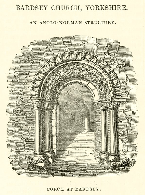 Bardsey Church, Yorkshire, anglo-normanská struktura, veranda v Bardsey od English School