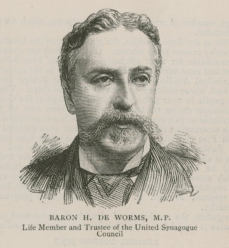 Baron H De Worms, poslanec, doživotní člen a správce rady United Synagogue Council od English School